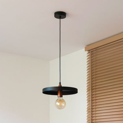 Duolla - Luster na sajli IRONLINE 1xE27/15W/230V prečnik 30 cm crna/bakarna