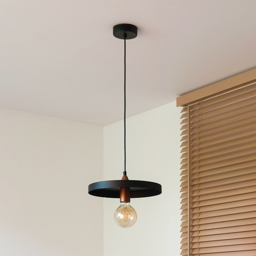 Duolla - Luster na sajli IRONLINE 1xE27/15W/230V prečnik 30 cm crna/bakarna
