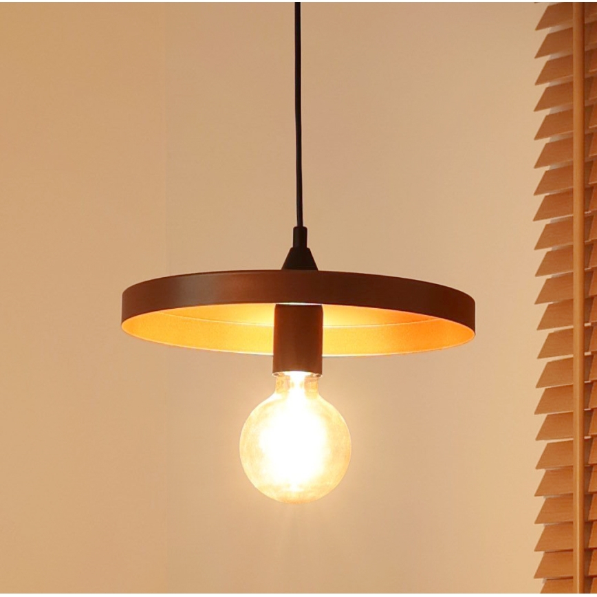 Duolla - Luster na sajli IRONLINE 1xE27/15W/230V Ø 30 cm bakarna/crna