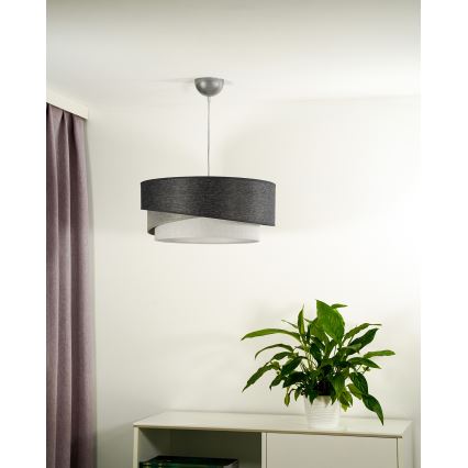 Duolla - Luster na sajli KOBO 1xE27/15W/230V, prečnik 45 cm, antracit/siva/bela