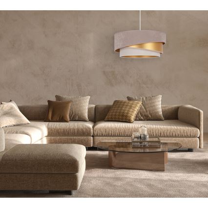 Duolla - Luster na sajli KOBO 1xE27/15W/230V, prečnik 45 cm, bež/zlatna/krem