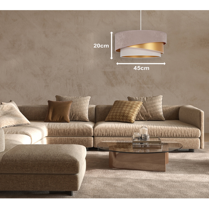 Duolla - Luster na sajli KOBO 1xE27/15W/230V, prečnik 45 cm, bež/zlatna/krem