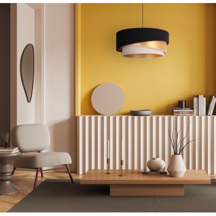 Duolla - Luster na sajli KOBO 1xE27/15W/230V prečnik 45 cm crna/zlatna/krem