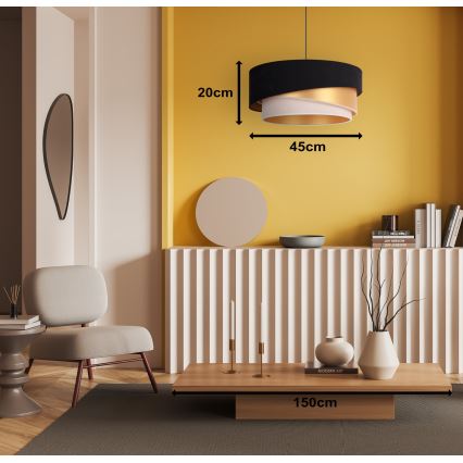Duolla - Luster na sajli KOBO 1xE27/15W/230V prečnik 45 cm crna/zlatna/krem