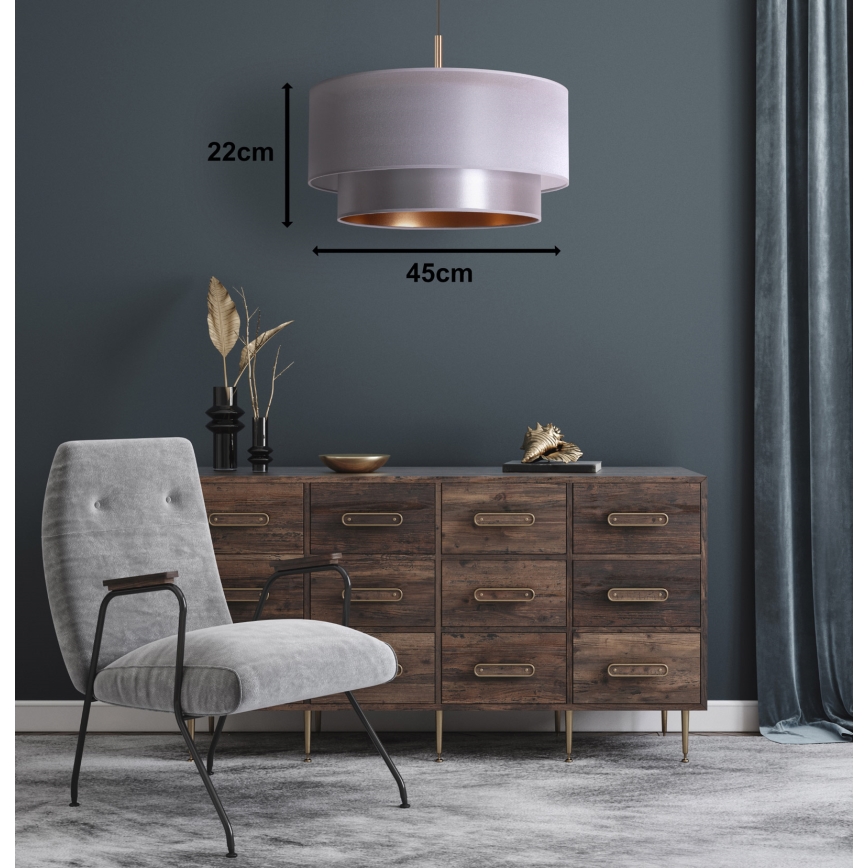 Duolla - Luster na sajli NANTES 1xE27/15W/230V, prečnik 45 cm, srebrna/bakarna