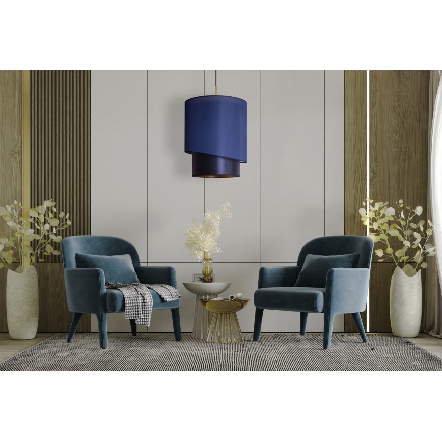 Duolla - Luster na sajli PARIS 1x E27/15W/230V, prečnik 40 cm, plava/zlatna