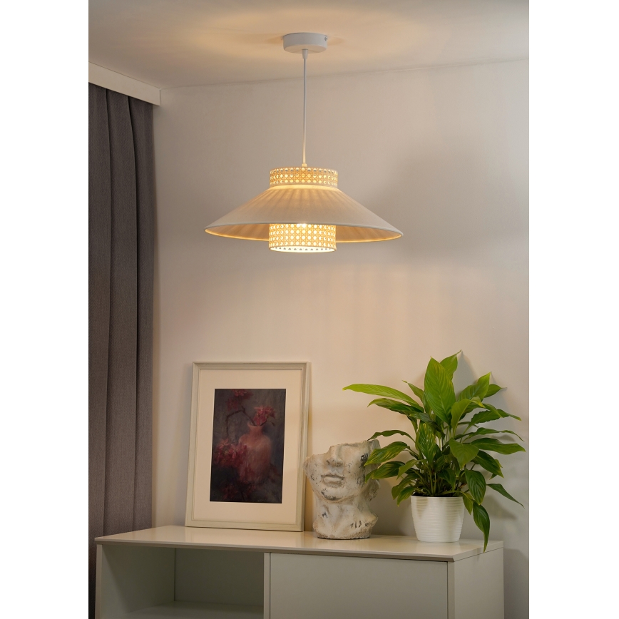 Duolla - Luster na sajli RIO RATTAN 1xE27/15W/230V prečnik 45 cm bež/ratan