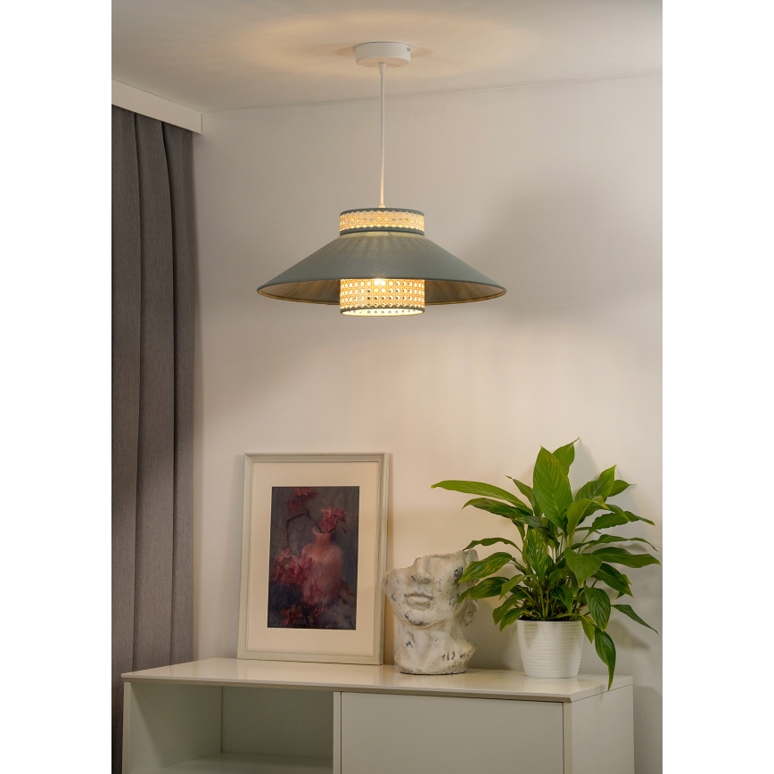 Duolla - Luster na sajli RIO RATTAN 1xE27/15W/230V prečnik 45 cm zelena/ratan