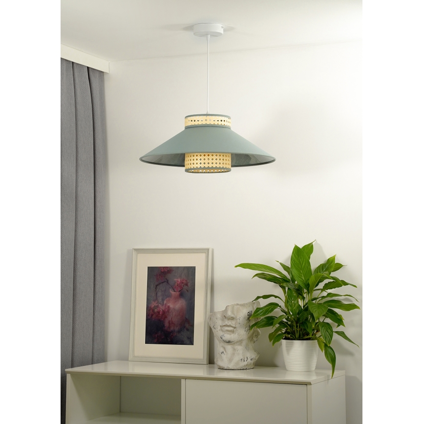 Duolla - Luster na sajli RIO RATTAN 1xE27/15W/230V prečnik 45 cm zelena/ratan