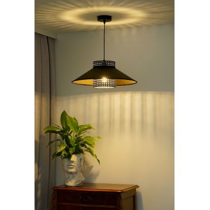 Duolla - Luster na sajli RIO RATTAN 1xE27/15W/230V Ø 45 cm crna/zlatna