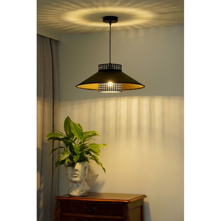 Duolla - Luster na sajli RIO RATTAN 1xE27/15W/230V Ø 45 cm crna/zlatna