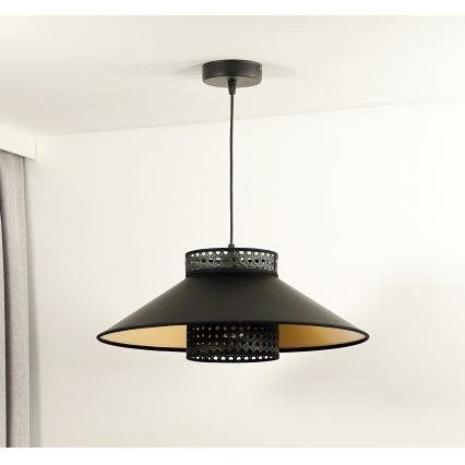 Duolla - Luster na sajli RIO RATTAN 1xE27/15W/230V Ø 45 cm crna/zlatna