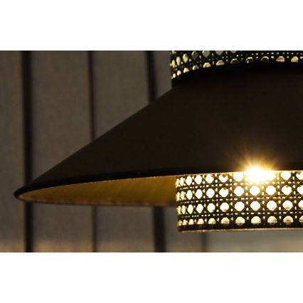 Duolla - Luster na sajli RIO RATTAN 1xE27/15W/230V Ø 45 cm crna/zlatna