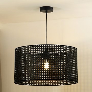 Duolla - Luster na sajli ROLLER RATTAN 1xE27/15W/230V prečnik 45 cm, crn