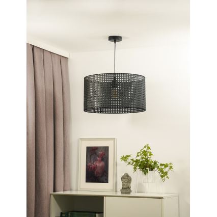 Duolla - Luster na sajli ROLLER RATTAN 1xE27/15W/230V prečnik 45 cm, crn