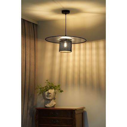 Duolla - Luster na sajli TOKYO RATTAN 1xE27/15W/230V, prečnik 50 cm, crna/srebrna