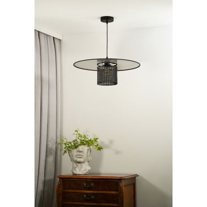 Duolla - Luster na sajli TOKYO RATTAN 1xE27/15W/230V, prečnik 50 cm, crna/srebrna