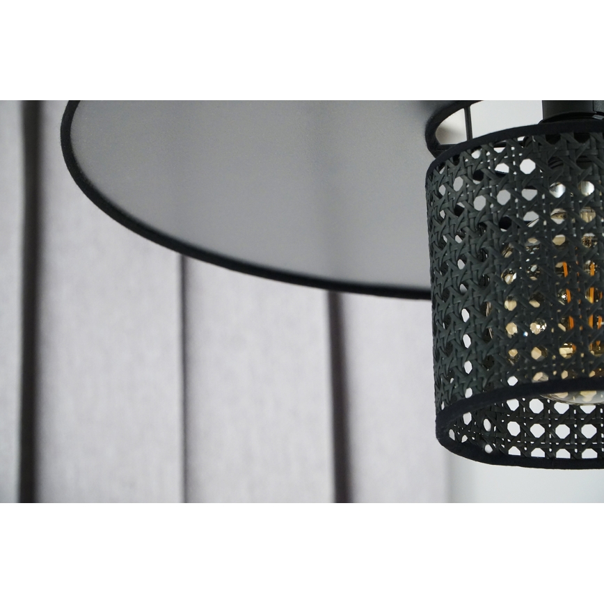 Duolla - Luster na sajli TOKYO RATTAN 1xE27/15W/230V, prečnik 50 cm, crna/srebrna