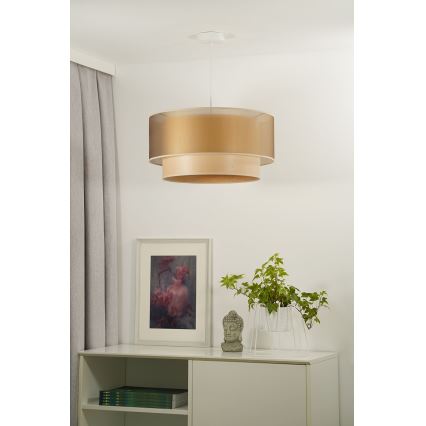 Duolla - Luster na sajli WOOD BOHO 1xE27/15W/230V prečnik 45 cm bakrena/bež