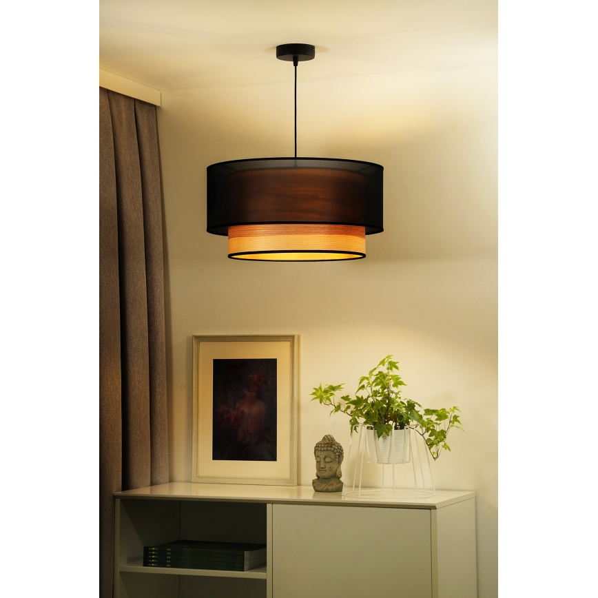 Duolla - Luster na sajli WOOD BOHO 1xE27/15W/230V prečnik 45 cm crna/bež