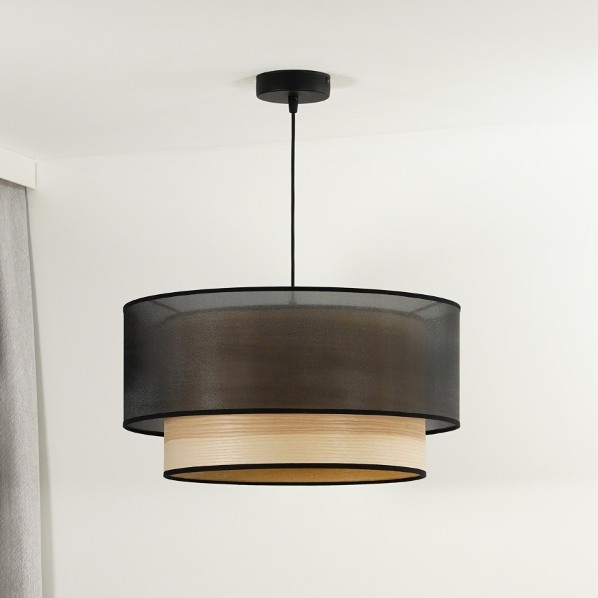 Duolla - Luster na sajli WOOD BOHO 1xE27/15W/230V prečnik 45 cm crna/bež