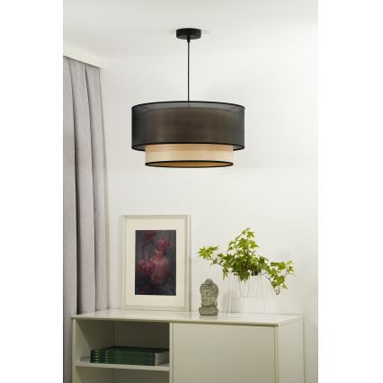 Duolla - Luster na sajli WOOD BOHO 1xE27/15W/230V prečnik 45 cm crna/bež
