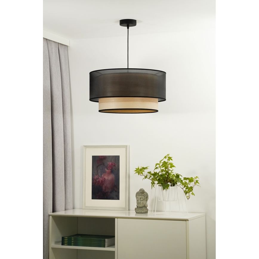 Duolla - Luster na sajli WOOD BOHO 1xE27/15W/230V prečnik 45 cm crna/bež