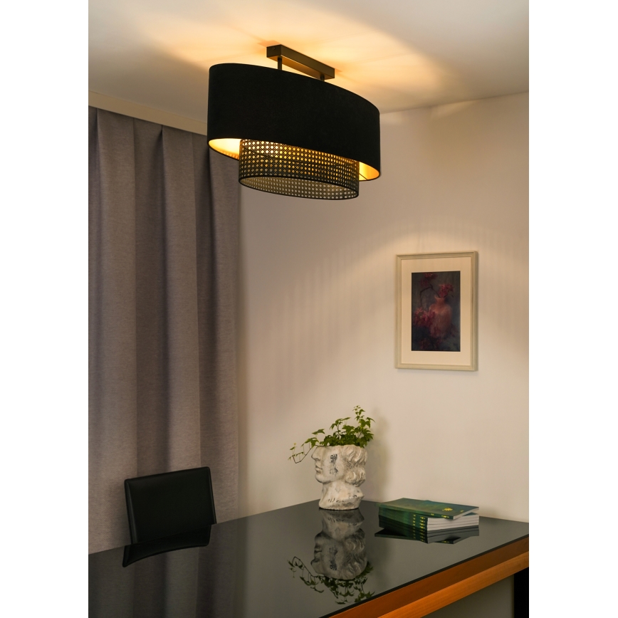 Duolla - Plafonski luster DOUBLE OVAL RATTAN 2xE27/15W/230V crna/ratan