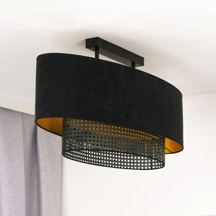 Duolla - Plafonski luster DOUBLE OVAL RATTAN 2xE27/15W/230V crna/ratan