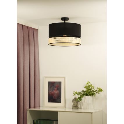 Duolla - Plafonski luster DOUBLE RATTAN 1xE27/15W/230V fi 40 cm crna/bež