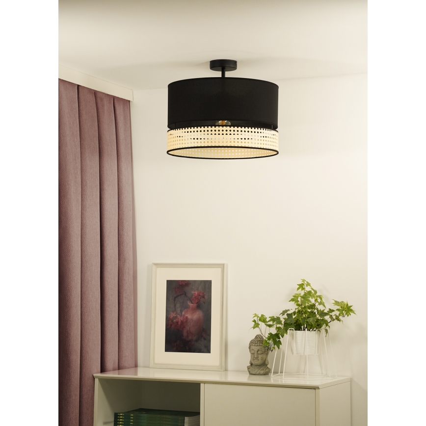 Duolla - Plafonski luster DOUBLE RATTAN 1xE27/15W/230V fi 40 cm crna/bež