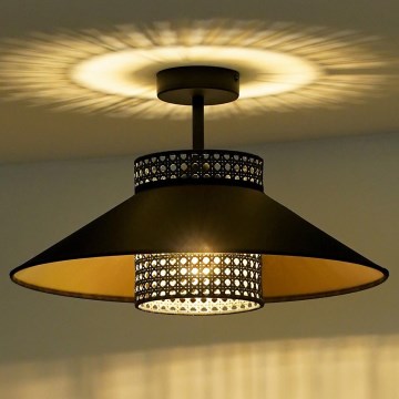 Duolla - Plafonski luster RIO RATTAN 1xE27/15W/230V prečnik 45 cm crna/zlatna