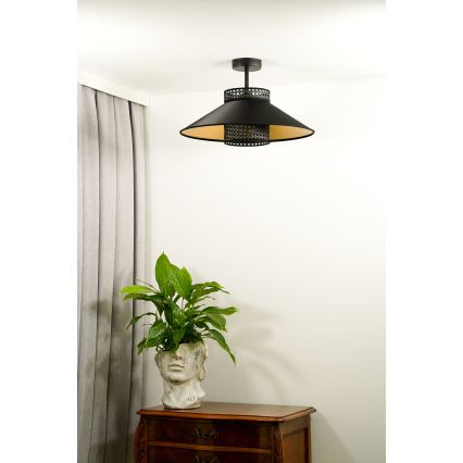 Duolla - Plafonski luster RIO RATTAN 1xE27/15W/230V prečnik 45 cm crna/zlatna
