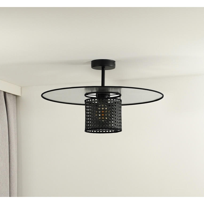 Duolla - Plafonski luster TOKYO RATTAN 1xE27/15W/230V, prečnik 50 cm, crna/srebrna