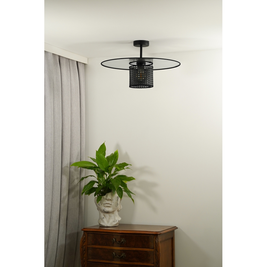 Duolla - Plafonski luster TOKYO RATTAN 1xE27/15W/230V, prečnik 50 cm, crna/srebrna