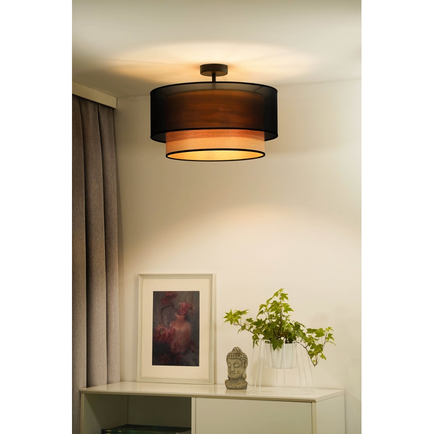 Duolla - Plafonski luster WOOD BOHO 1xE27/15W/230V, prečnik 45 cm, crna/bež