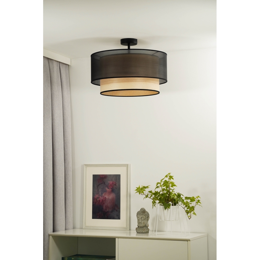 Duolla - Plafonski luster WOOD BOHO 1xE27/15W/230V, prečnik 45 cm, crna/bež