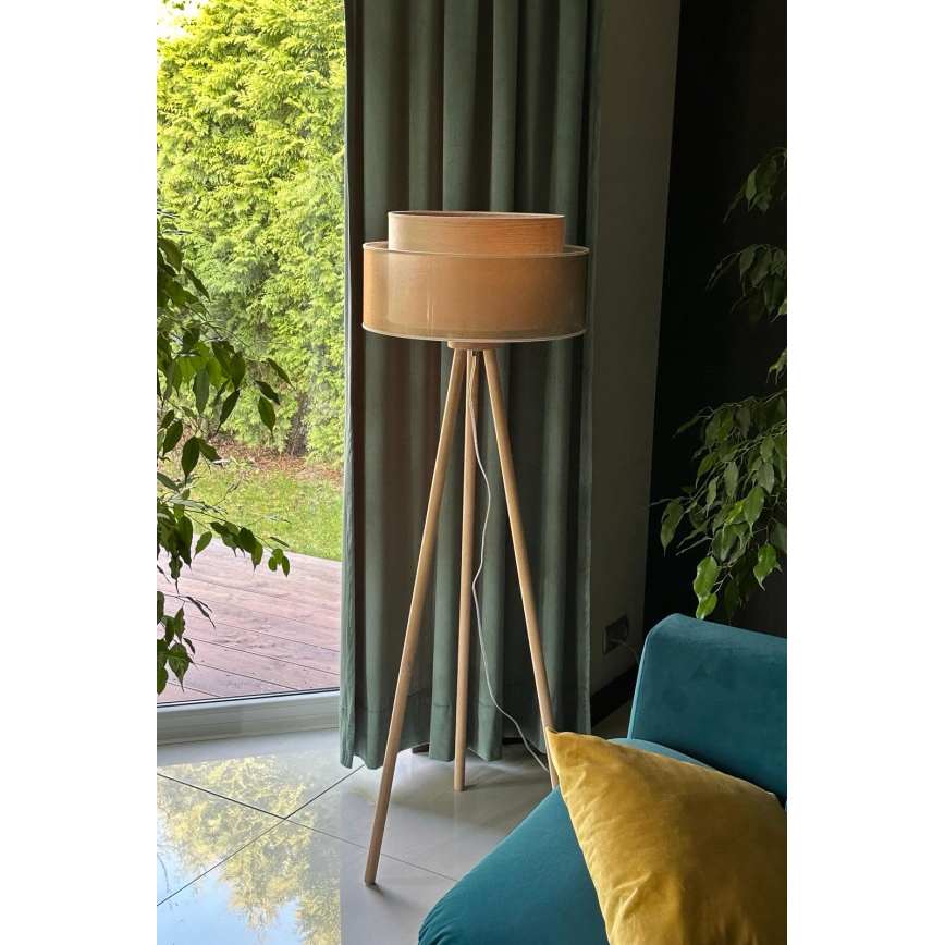 Duolla - Podna lampa WOOD BOHO 1xE27/15W/230V prečnik 45 cm bakarna/braon/bež