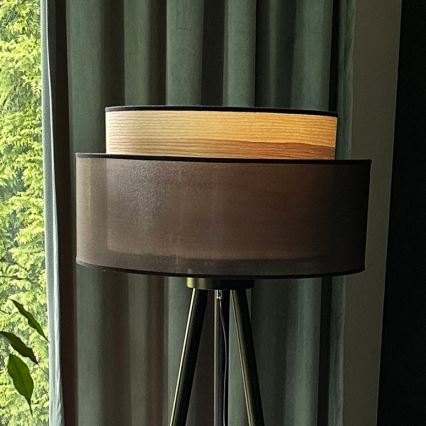 Duolla - Stojeća lampa WOOD BOHO 1xE27/15W/230V prečnik 45 cm crna/bež