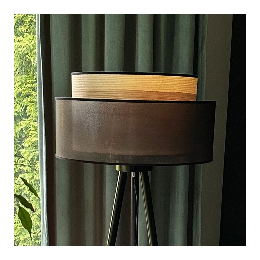Duolla - Stojeća lampa WOOD BOHO 1xE27/15W/230V prečnik 45 cm crna/bež