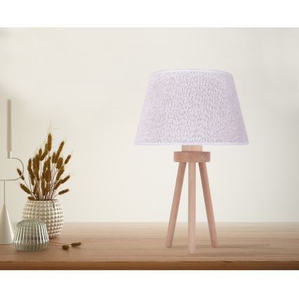 Duolla - Stona lampa BOUCLE 1xE27/15W/230V, prečnik 28 cm, bela/drvo