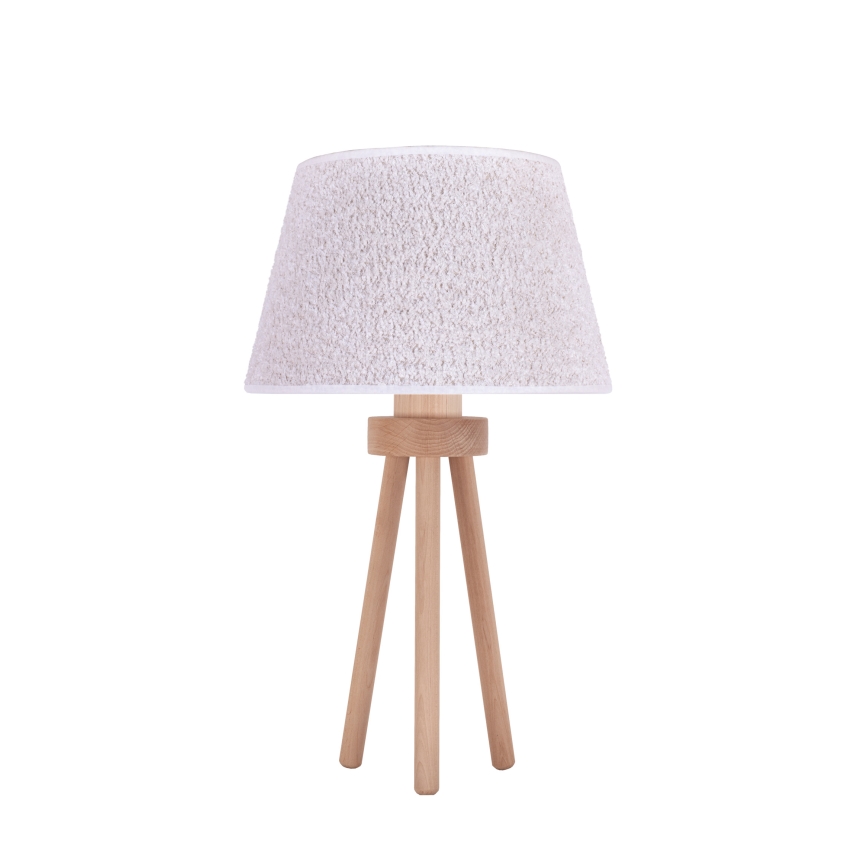 Duolla - Stona lampa BOUCLE 1xE27/15W/230V, prečnik 28 cm, bela/drvo