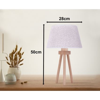 Duolla - Stona lampa BOUCLE 1xE27/15W/230V, prečnik 28 cm, bela/drvo