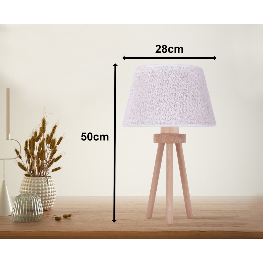 Duolla - Stona lampa BOUCLE 1xE27/15W/230V, prečnik 28 cm, bela/drvo