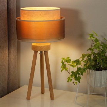 Duolla - Stona lampa WOOD BOHO 1xE27/15W/230V prečnik 25 cm bakrena/braon/bež