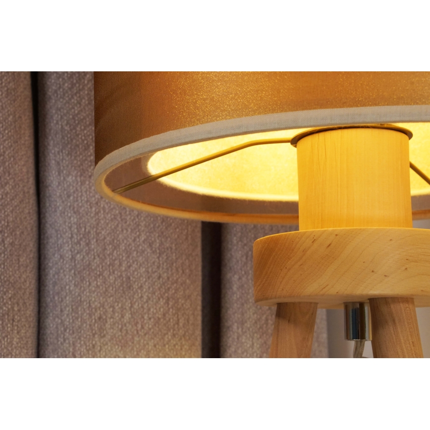 Duolla - Stona lampa WOOD BOHO 1xE27/15W/230V prečnik 25 cm bakrena/braon/bež