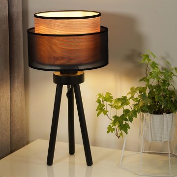 Duolla - Stona lampa WOOD BOHO 1xE27/15W/230V, prečnik 25 cm, crna/bež