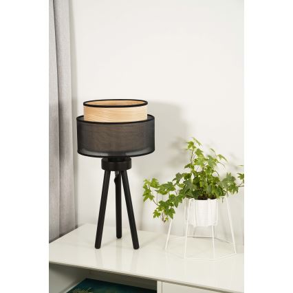 Duolla - Stona lampa WOOD BOHO 1xE27/15W/230V, prečnik 25 cm, crna/bež