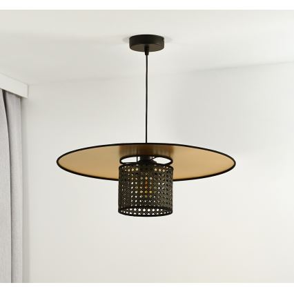 Duolla - Viseći luster na kablu TOKYO RATTAN 1xE27/15W/230V Ø 50 cm zlatna/crna
