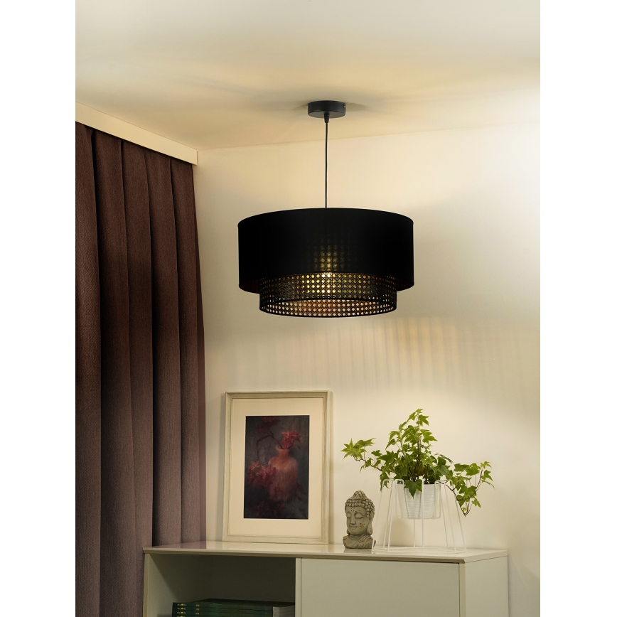 Duolla - Viseći luster na sajli BOHO RATTAN 1xE27/15W/230V, prečnik 45 cm, crna